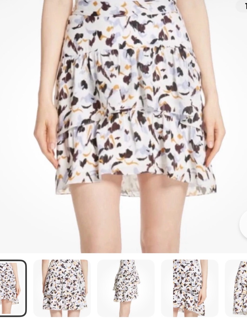 A.L.C. White Floral Tiered Mini Skirt with Black, Brown & Gold Accents size 4